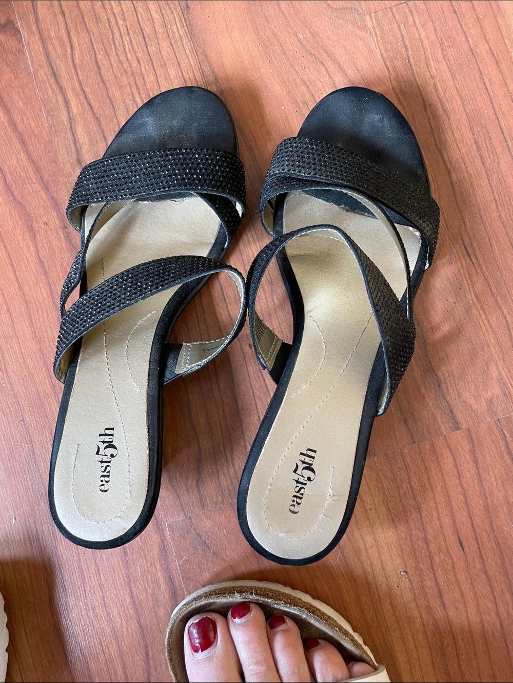 East 5th Black Strappy Slide Mules